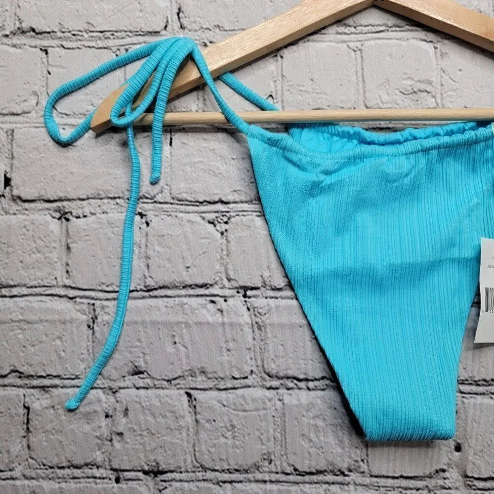Frankies Bikinis Tia Plisse Bikini Bottom‎ In Aquamarine NWT Size L